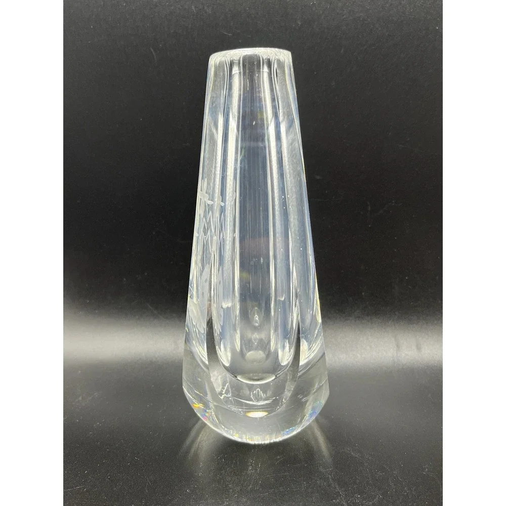Orrefors Crystal Signed Bud Vase Etched Butterfly & Flowers‎ Design 6